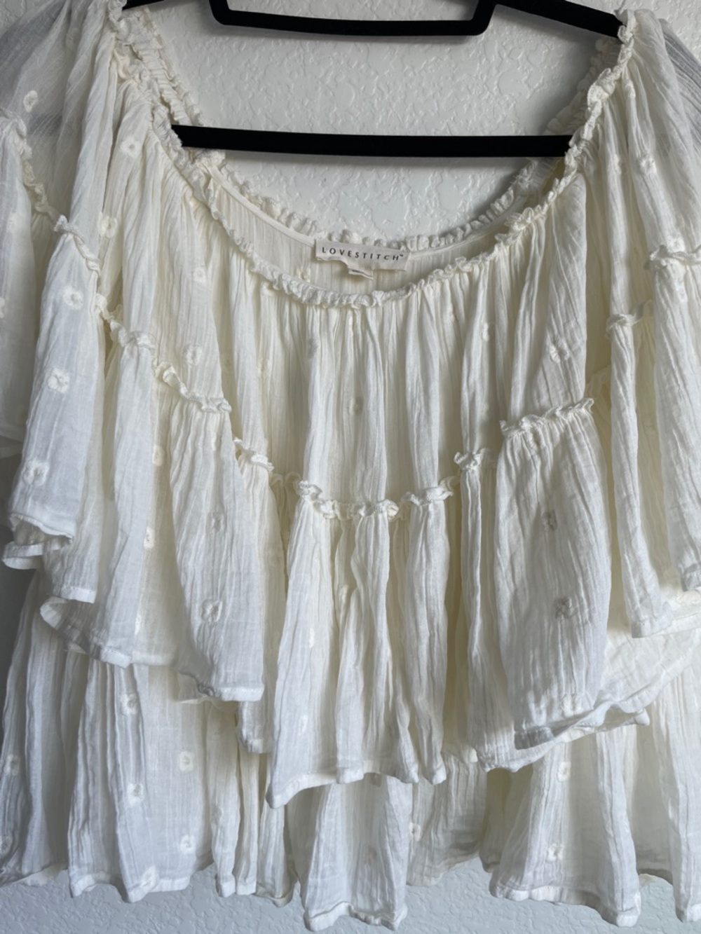 lovestitch Cream Layered Off-Shoulder Blouse - Picture 3 of 13